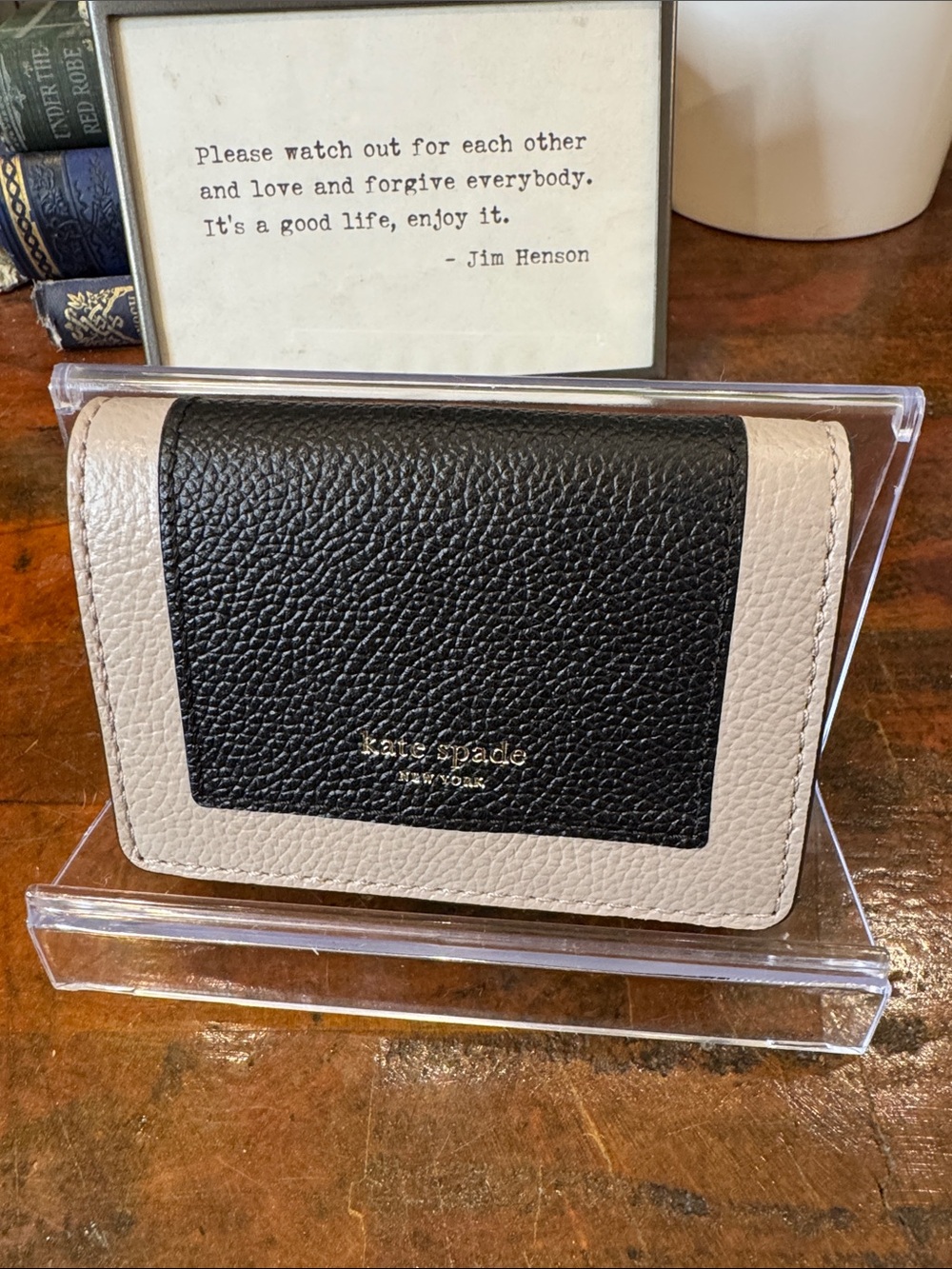 kate spade Black and Cream Leather Bifold Card Wallet